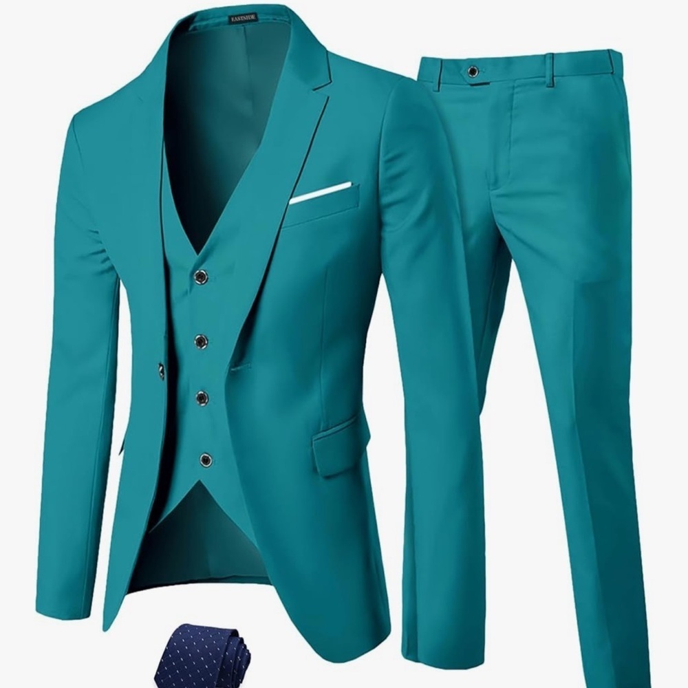 Men’s 3 Piece Suit Set Two Button Blazer Solid Jacket Vest Pants Gray Size M